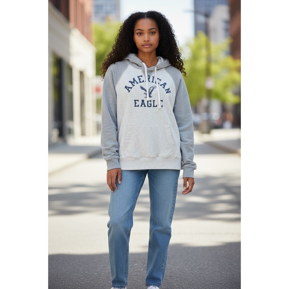 American Eagle Outfitters Vintage Athletic Grey Hooded Sweatshirt Hoodie S/P‎